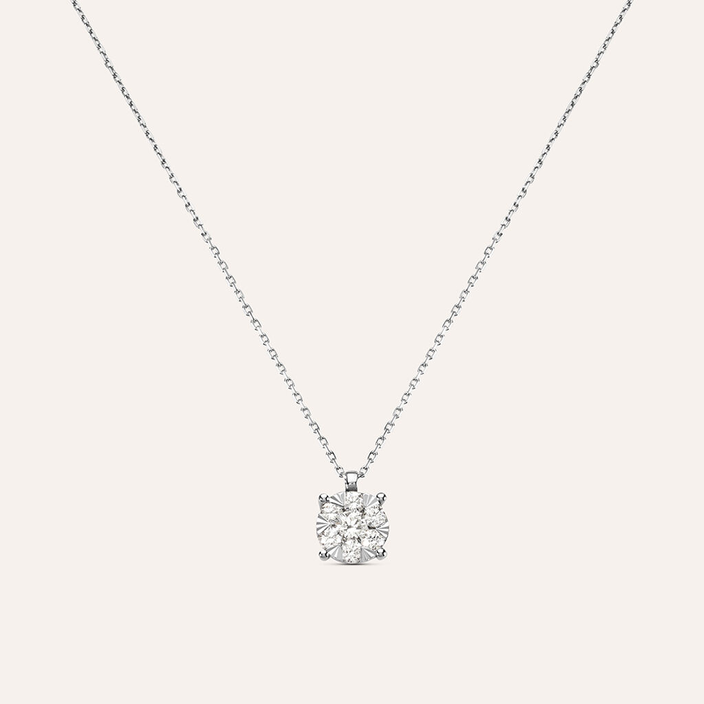 Collana Punto Luce Petali Oro Bianco Diamante