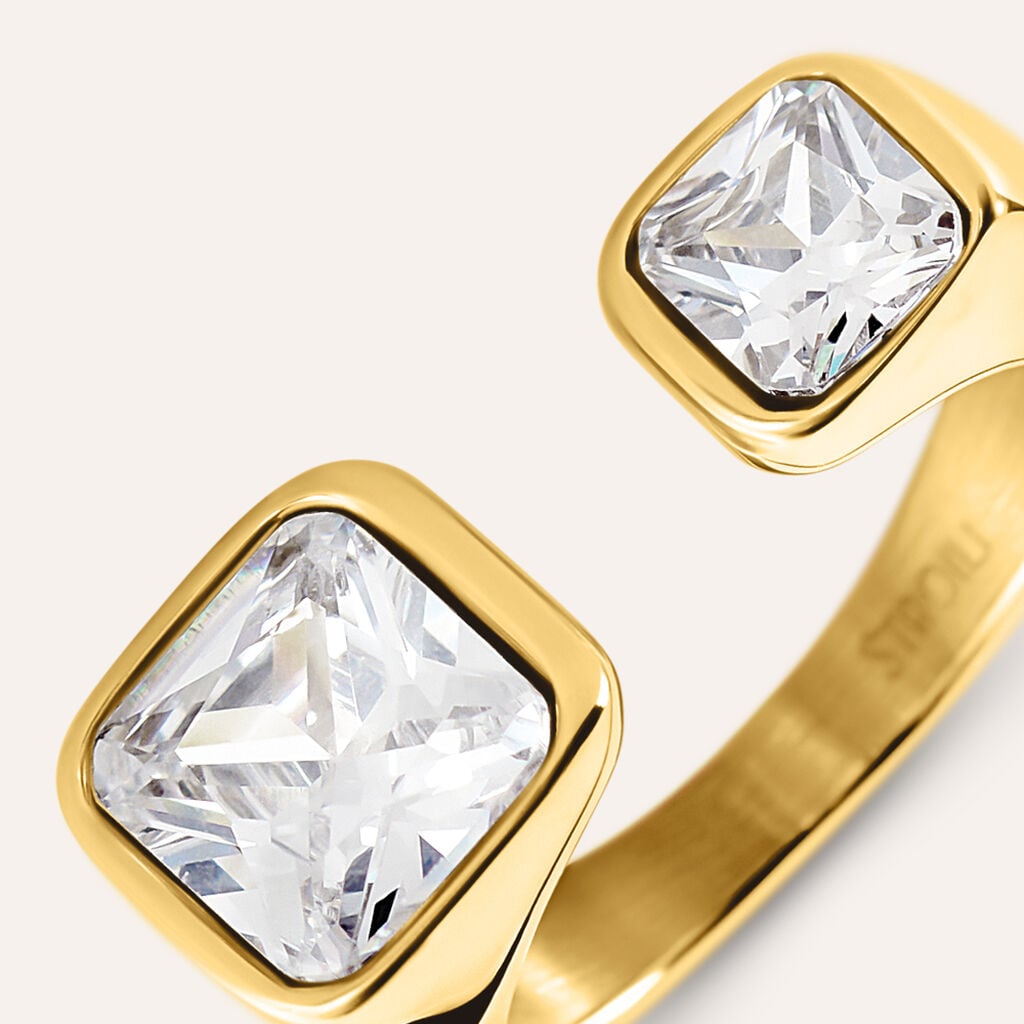 Anello Contrarie Aura Acciaio Dorato Cubic Zirconia