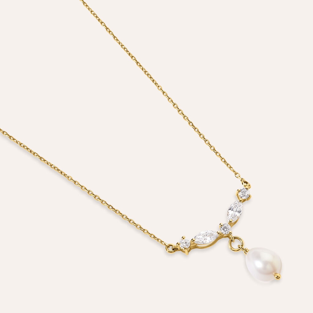 Collana Gabrielle Oro Giallo Perla D'Acqua Dolce Cubic Zirconia