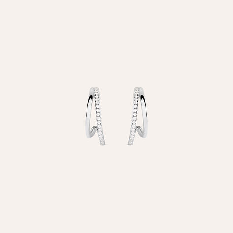 Eleganti Orecchini Xenox Donna A Cerchio Bicolore Con Zirconi Bianchi, Argento Sterling 925