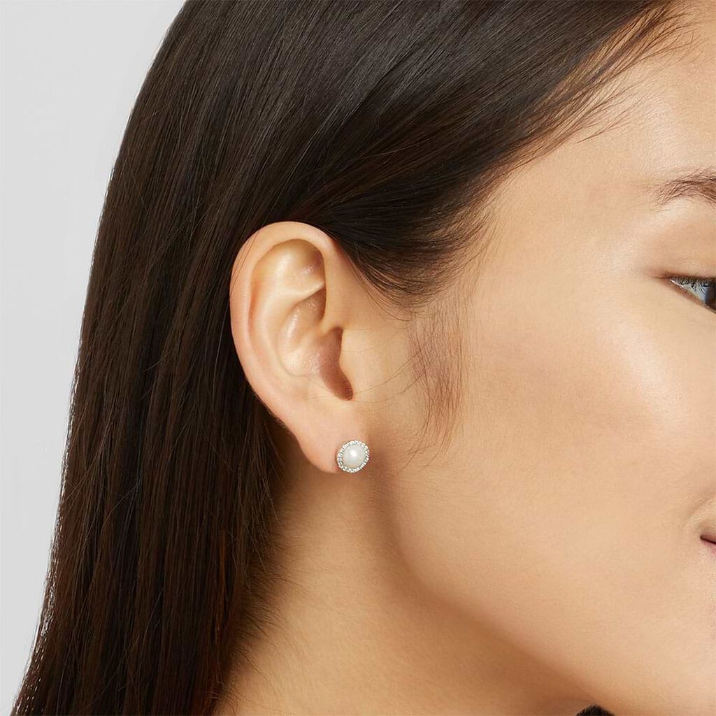 Orecchini Lobo Silver Pearls Argento Rodiato Perla sintentica Cubic Zirconia - Orecchini a Lobo Donna | Stroili