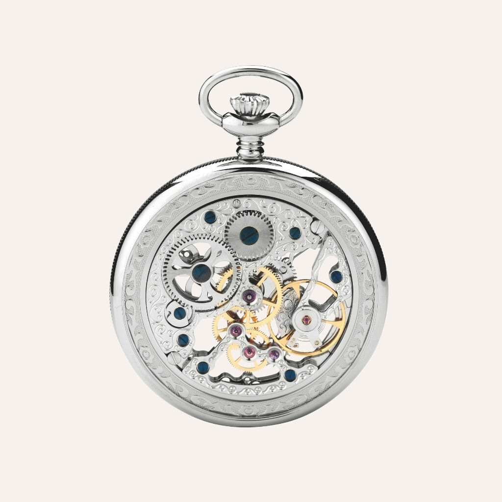 Set Orologio Meccanico da Tasca Capital in Acciaio e Stand in Metallo