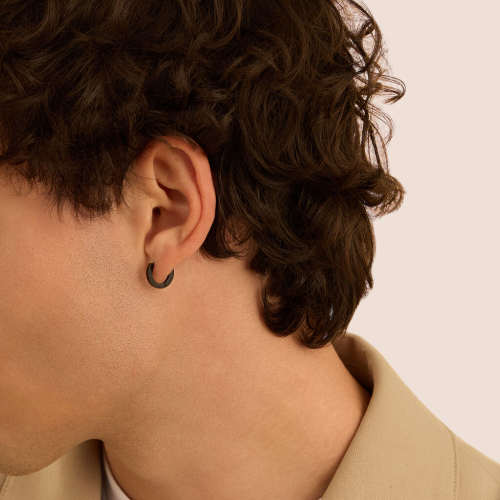 Mono Orecchino A Cerchio Man Code Acciaio Nero