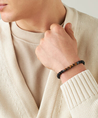 Bracciale Man Code Ottone Nero Pietra lavica Occhio di Tigre