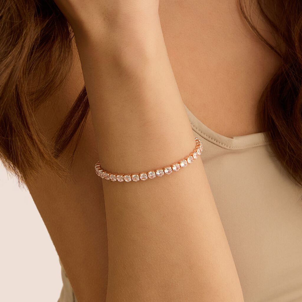 Bracciale Tennis Romantic Shine Metallo Rosa Cristallo - Bracciali Tennis Donna | Stroili