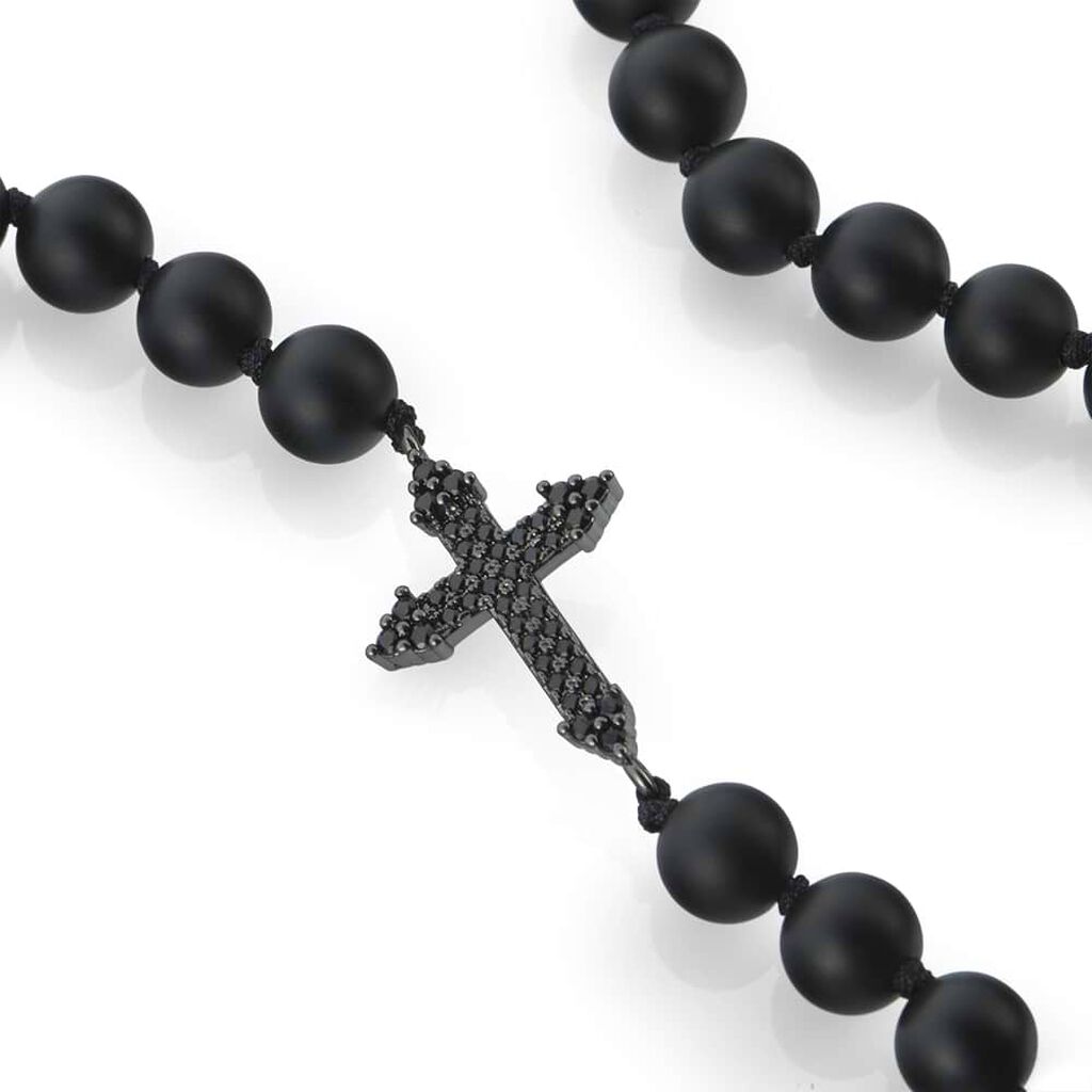 Collana Man Code Metallo Nero Cubic Zirconia Agata Nera