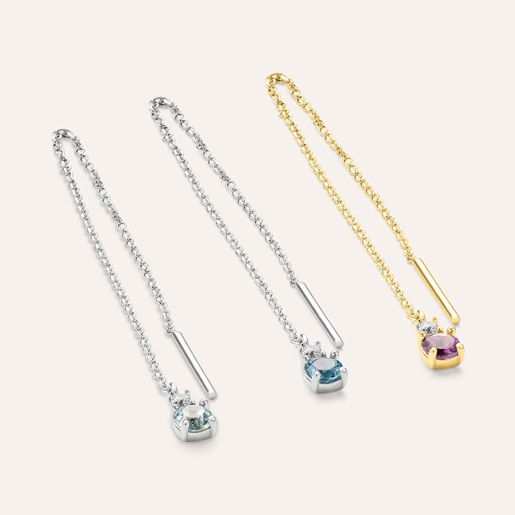 Orecchini Pendenti Saliscendi Am&eacute;lie Oro Giallo Ametista Cubic Zirconia