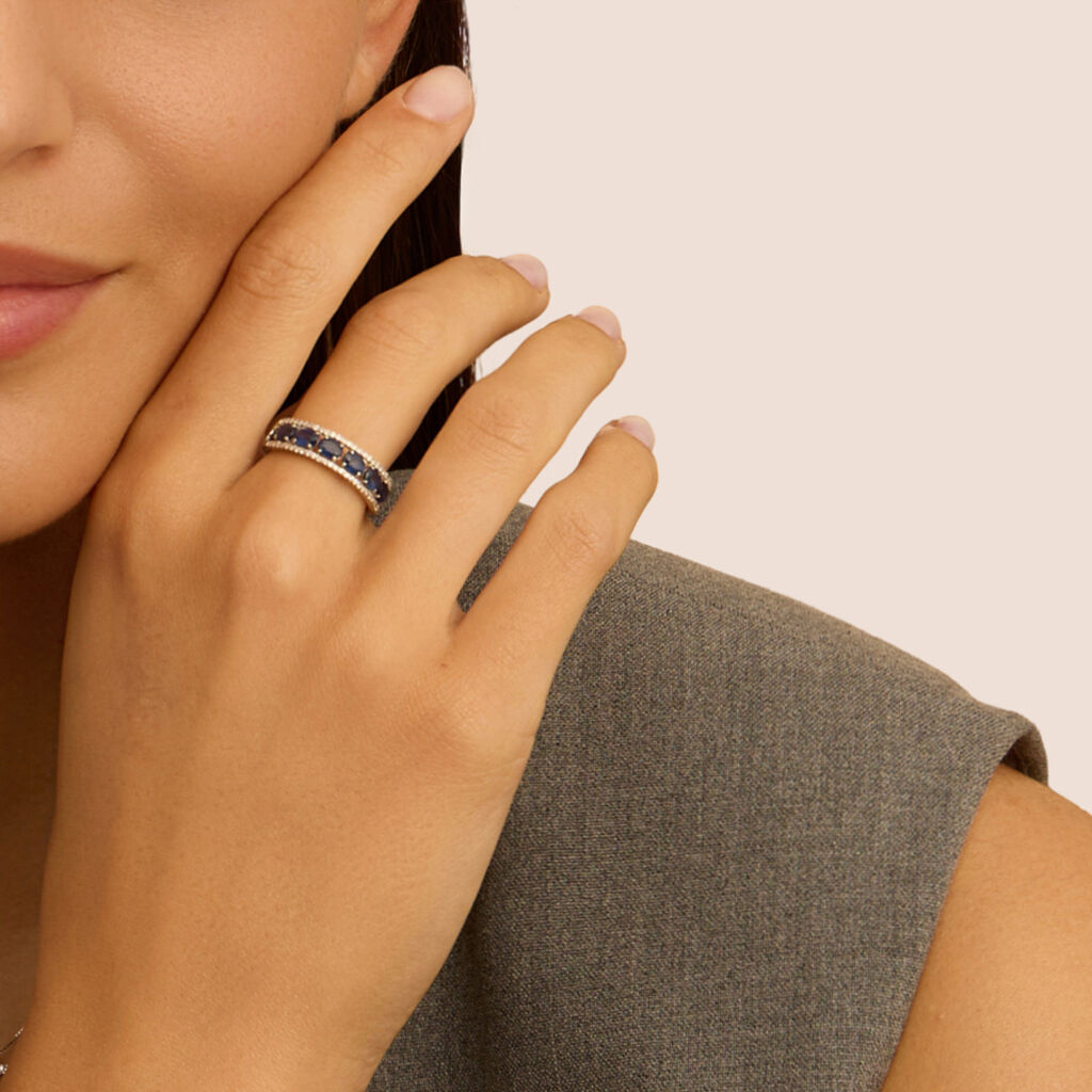 Anello Fascia Elizabeth Crown Oro Bianco Zaffiro Diamante