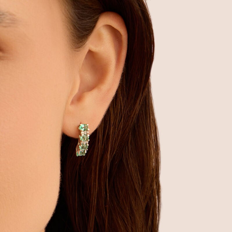 Orecchini A Cerchio Elizabeth Crown Oro Bianco Smeraldo Diamante - Orecchini a Cerchio Donna | Stroili