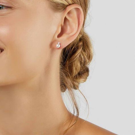Orecchini Lobo Gabrielle Oro Bianco Perla D'Acqua Dolce Cubic Zirconia - Orecchini a Lobo Donna | Stroili