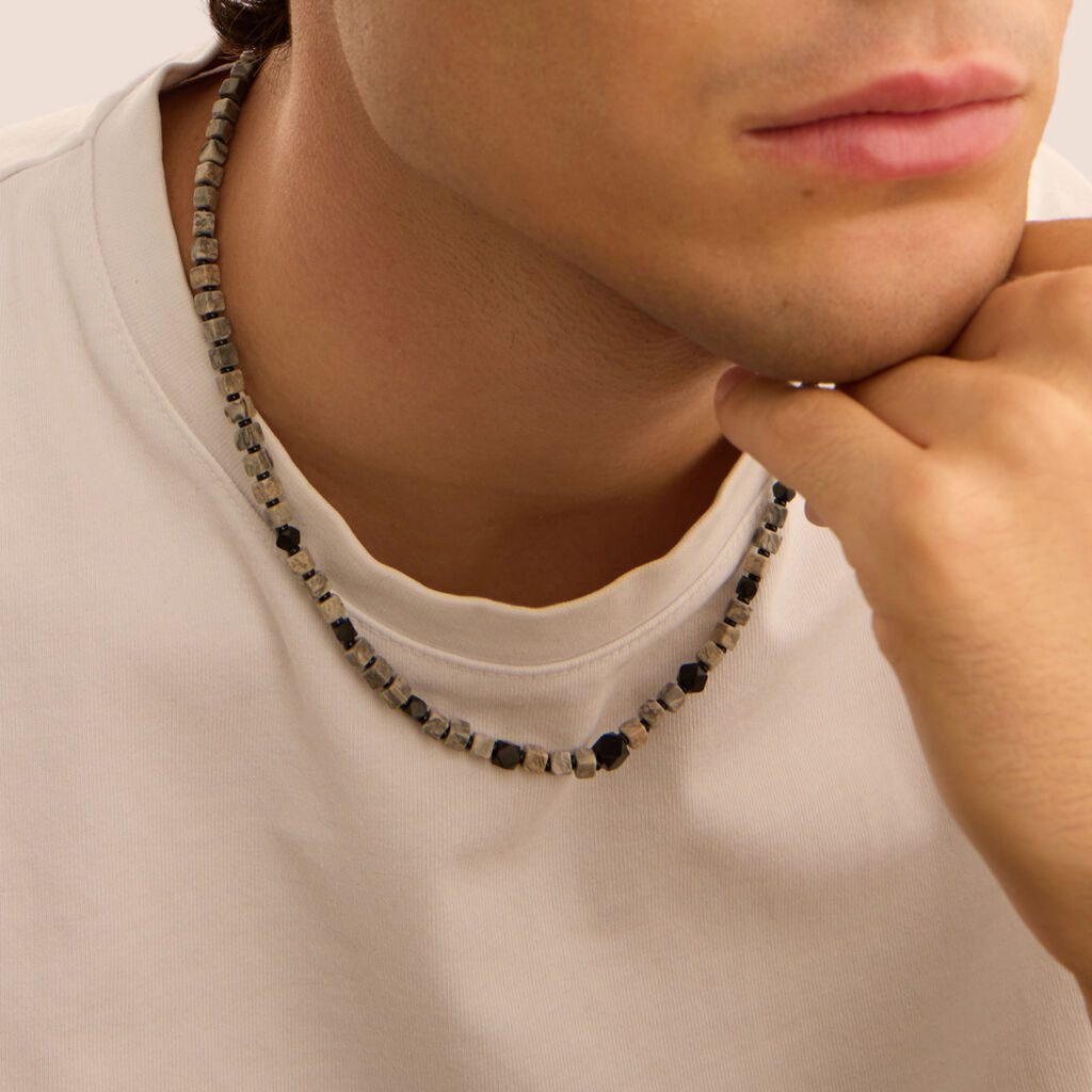 Collana Man Code Acciaio Antracite Labradorite