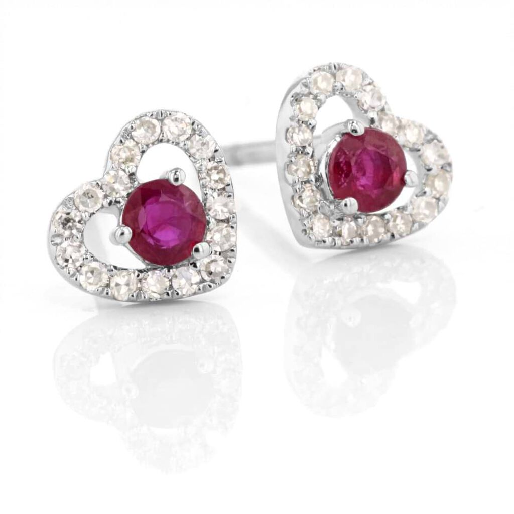 Orecchini Lobo Charlotte Oro Bianco Rubino Diamante - Orecchini a Lobo Donna | Stroili