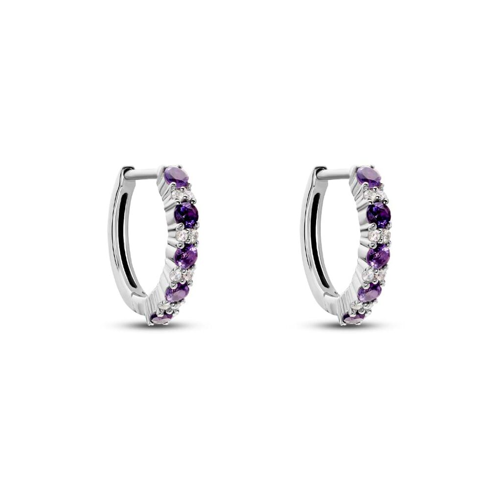 Orecchini A Cerchio Amélie Oro Bianco Ametista Cubic Zirconia