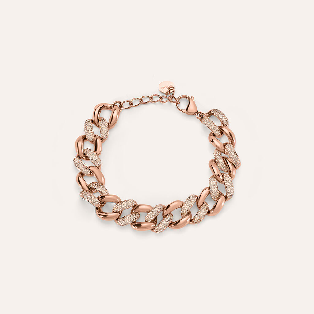 Bracciale Catena Aura Acciaio Rosa Cristallo