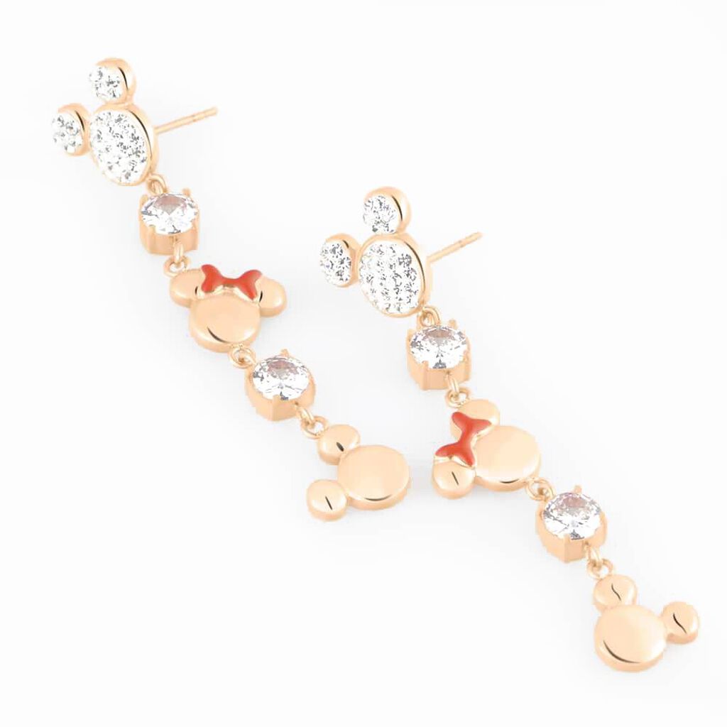 Orecchini Pendenti Mickey Mouse & Friends Acciaio Rosa Cristallo - Orecchini Pendenti Donna | Stroili