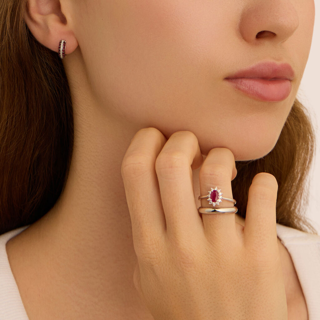 Orecchini A Cerchio Charlotte Oro Bianco Rubino Diamante