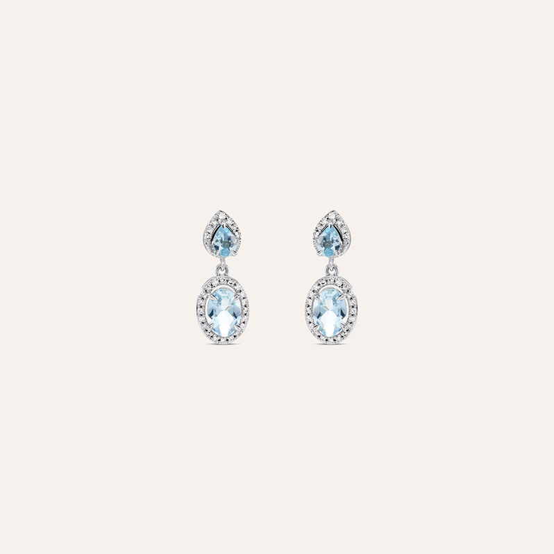 Orecchini Lobo Acquamarina Oro Bianco Acquamarina Diamante Diamante - Orecchini a Lobo Donna | Stroili