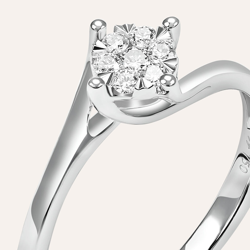 Anello Solitario Petali Oro Bianco E Diamanti