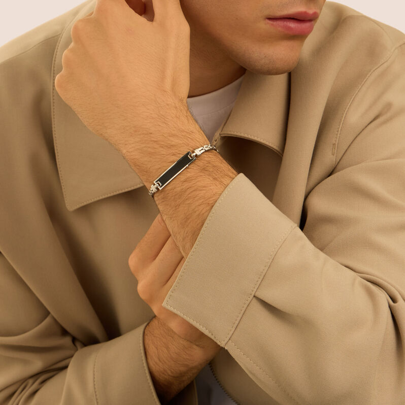 Bracciale Con Targhetta Gentleman Argento Rodiato - Bracciali con Incisione Uomo | Stroili