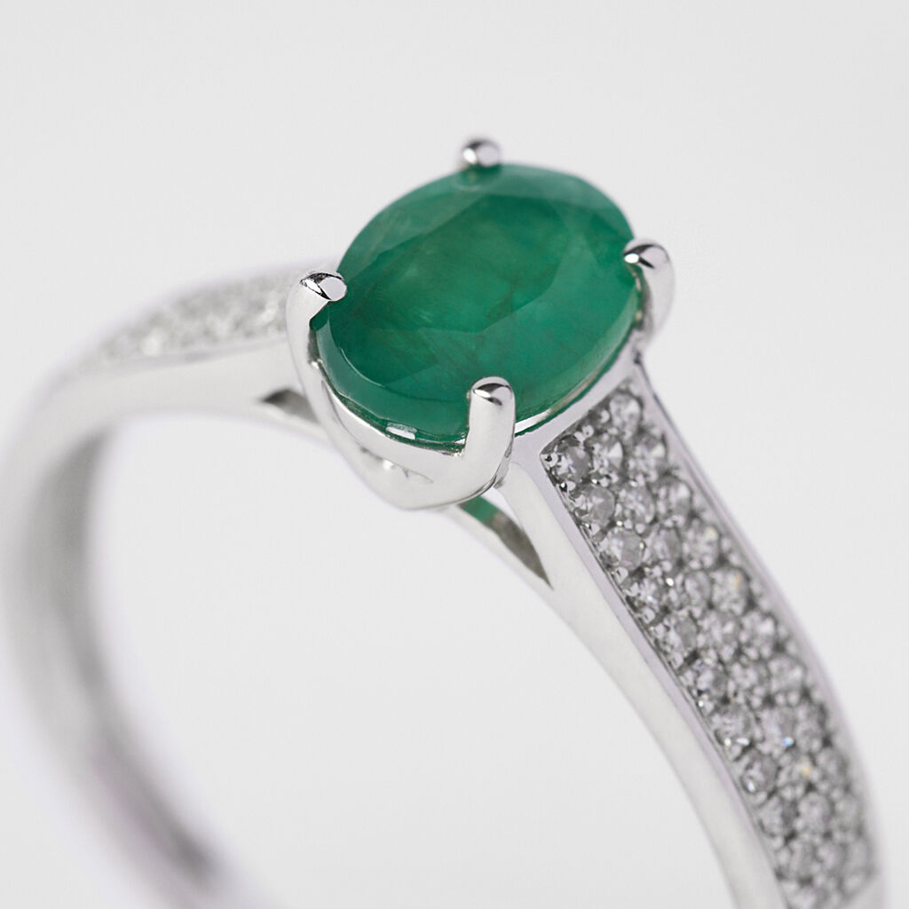 Anello Solitario Charlotte Oro Bianco Smeraldo Diamante - Anelli con Pietre Donna | Stroili