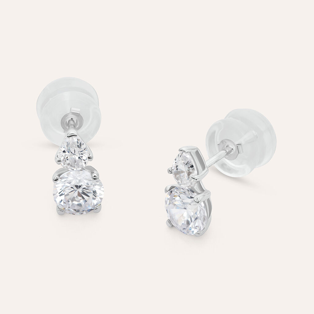 Orecchini Lobo Doppio Punto Luce Claire Oro Bianco Cubic Zirconia - Orecchini a Lobo Donna | Stroili