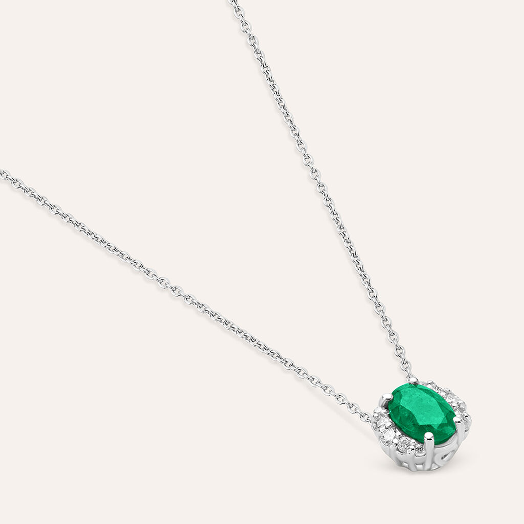 Collana Punto Luce Elizabeth Crown Oro Bianco Smeraldo Diamante - Collane Punto Luce Donna | Stroili