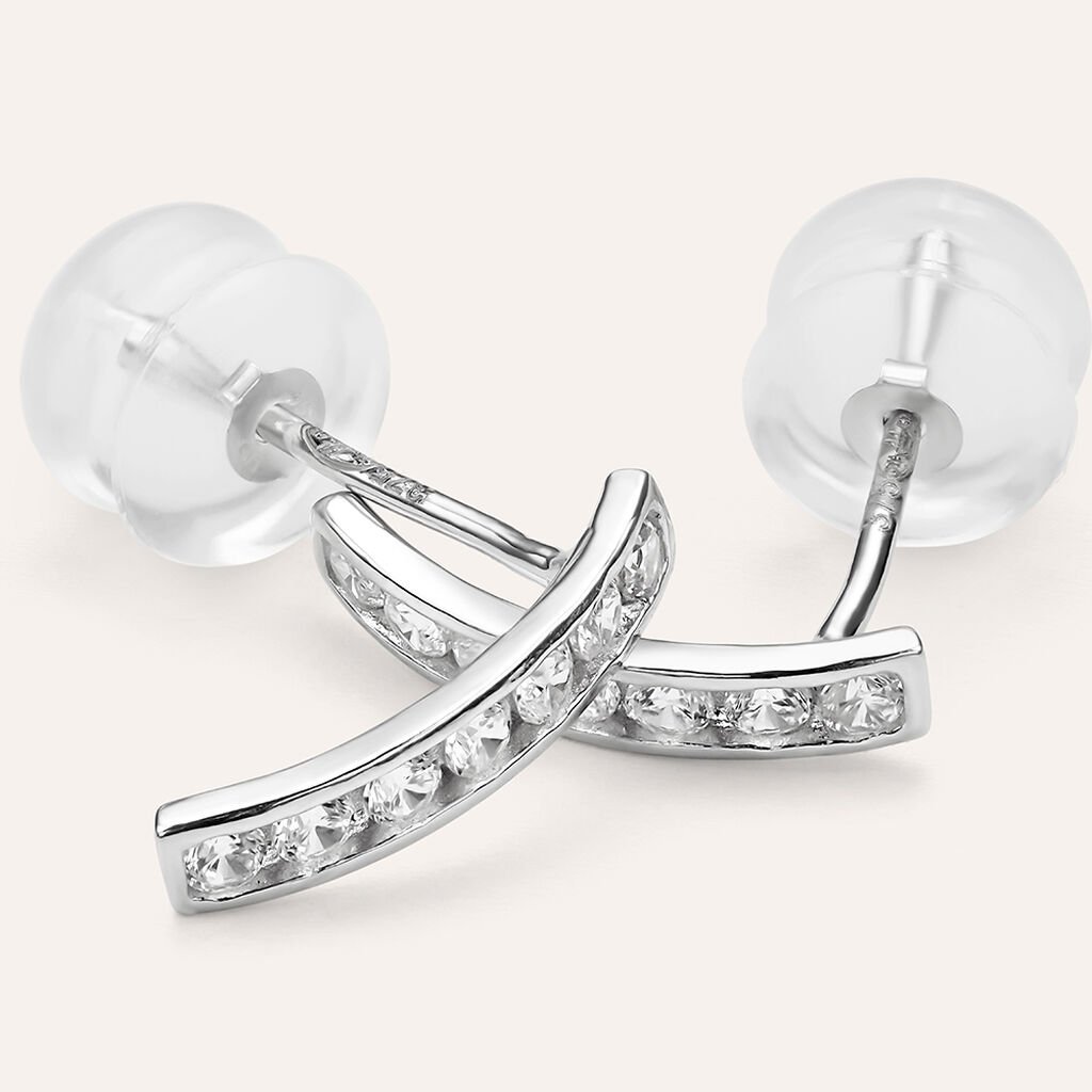 Orecchini Lobo Bon Ton Oro Bianco Cubic Zirconia - Orecchini a Lobo Donna | Stroili