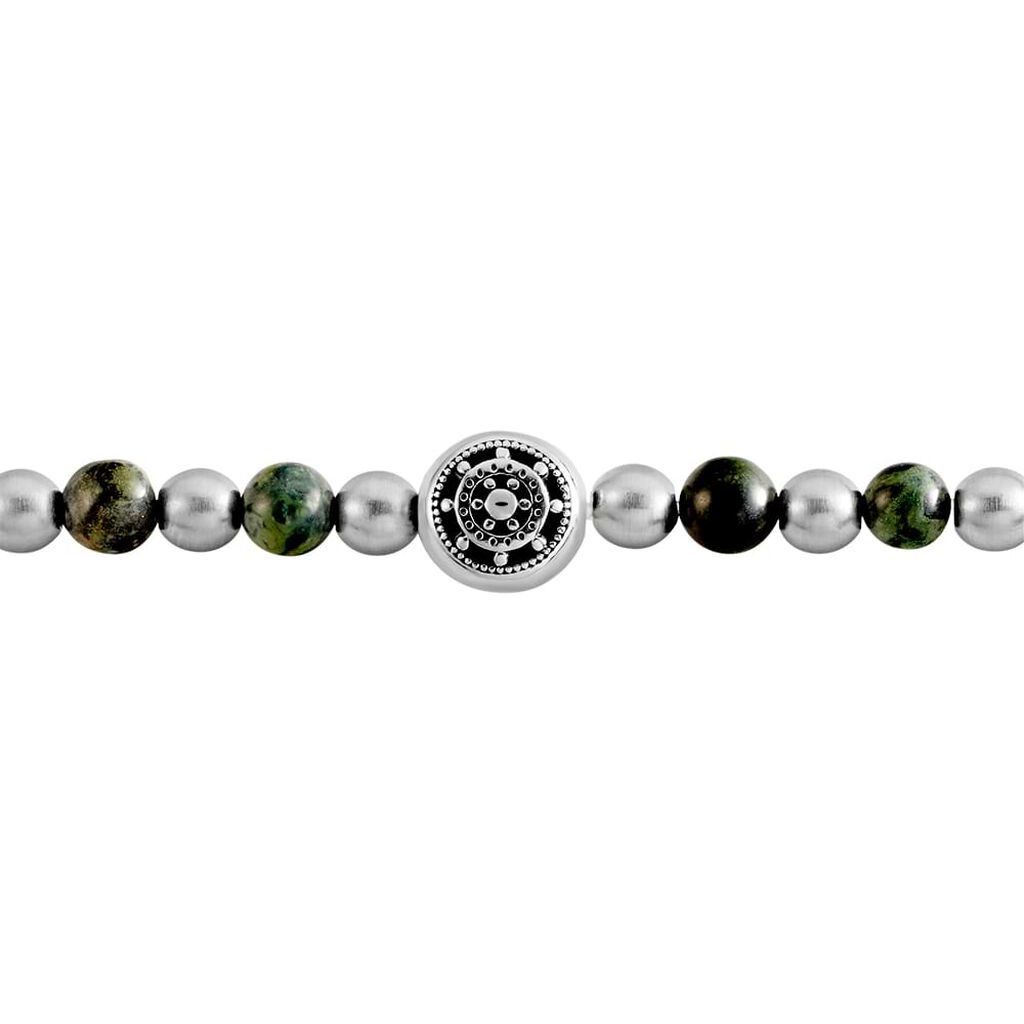 Bracciale elastico pietre verdi. grigie e blu con dettaglio timone acciaio - Bracciali Uomo | Stroili