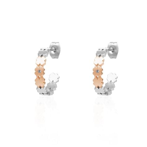 Orecchini a cerchio Lady Chic Acciaio Bicolore Quadrifoglio e Cristalli - Orecchini a Cerchio Donna | Stroili