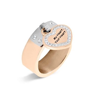 Anello Fascia Sunrise Acciaio Bicolore Bianco / Rosa Cristallo
