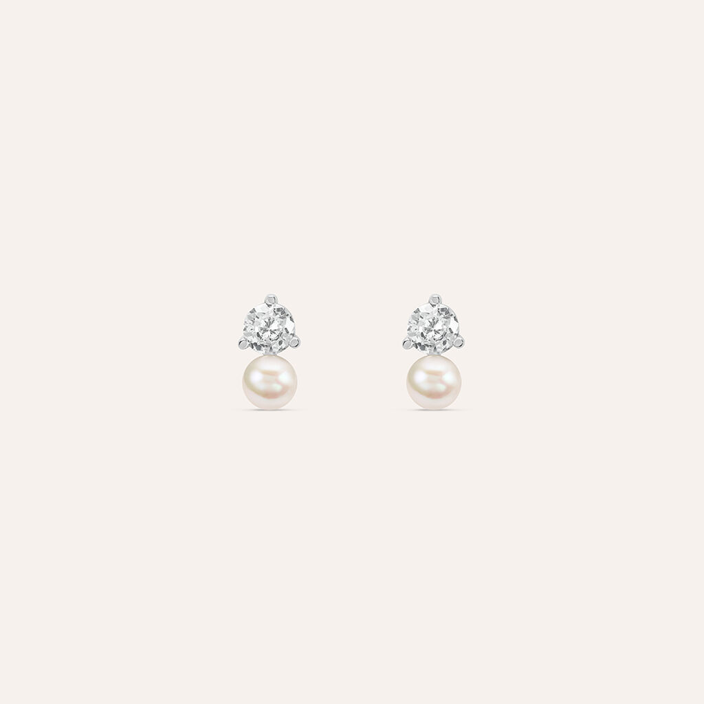 Orecchini Lobo Silver Pearls Argento Bianco Perla sintetica Cubic Zirconia
