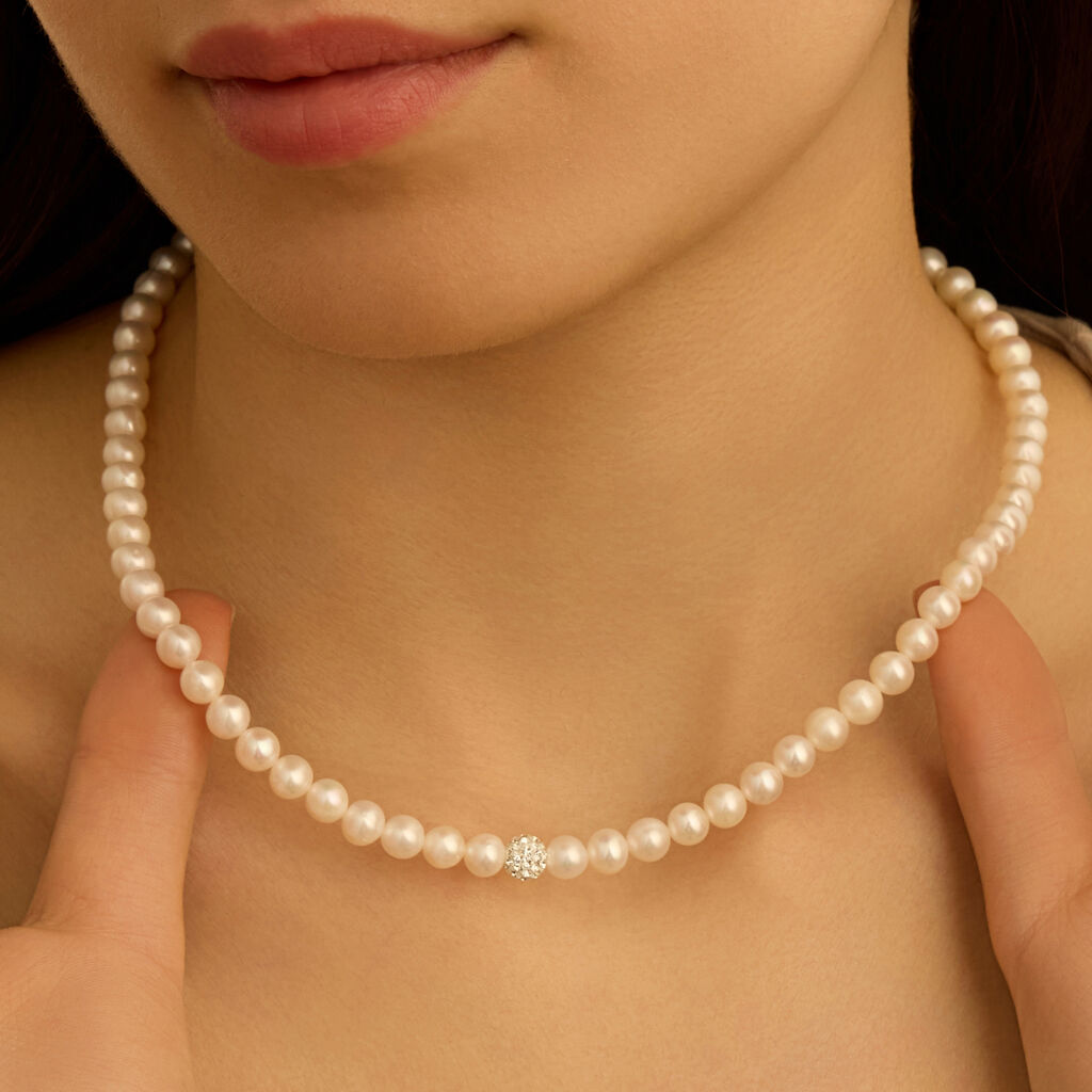 Collana Gabrielle Oro Bianco Perla D'Acqua Dolce Cristallo - Collane Donna | Stroili