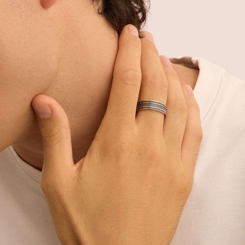 Anello Fascia Gentleman Argento Bicolore Bianco / Nero Cubic Zirconia