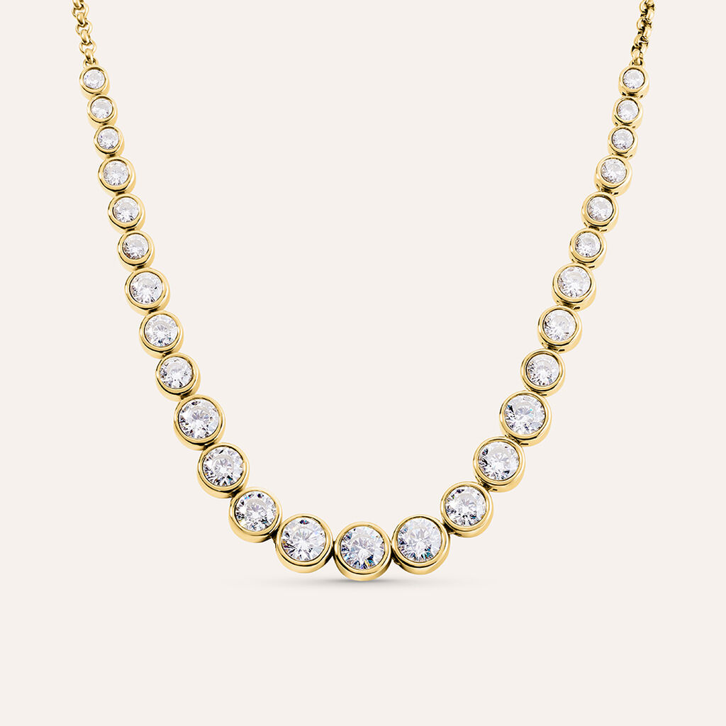 Collana Aura Acciaio Dorato Cubic Zirconia