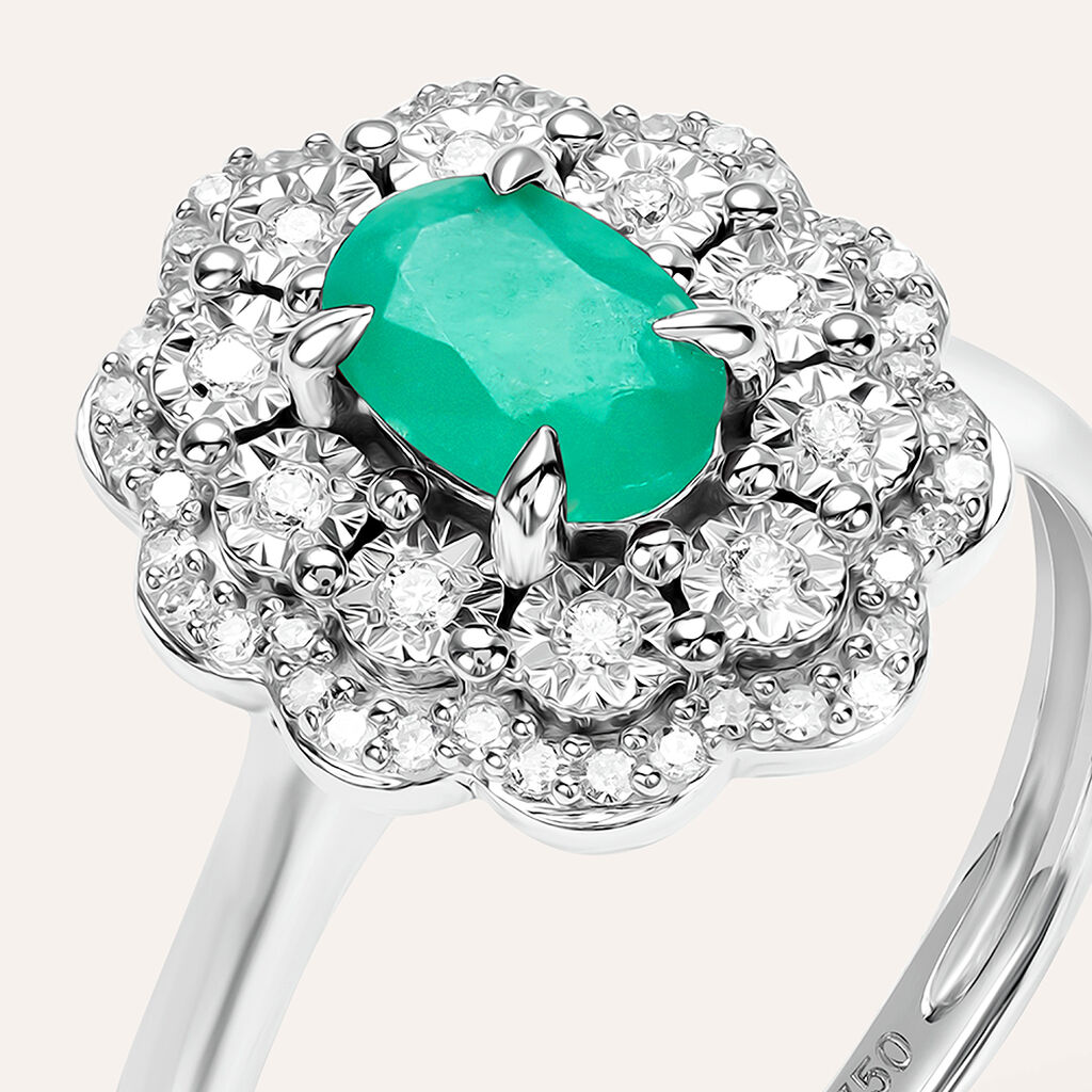 Anello Solitario Elizabeth Crown Oro Bianco Smeraldo Diamante