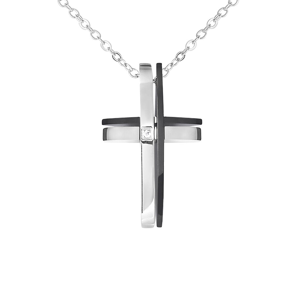 Collana Man Code Acciaio Bicolore Bianco / Nero Cristallo