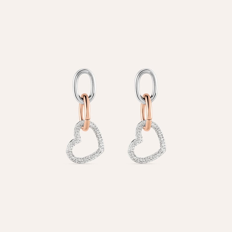 Orecchini Pendenti Aura Acciaio Bicolore Bianco / Rosa Cristallo - Orecchini Pendenti Donna | Stroili