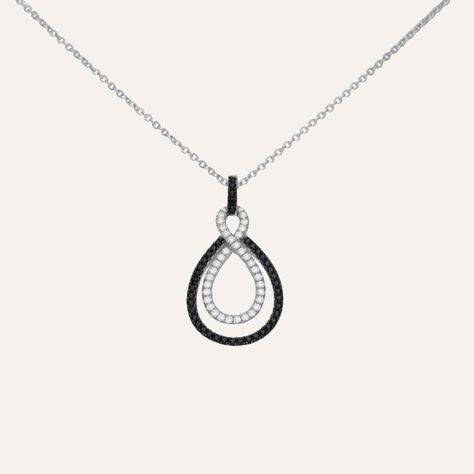 Collana con ciondolo a goccia in argento rodiato e zirconi bianchi e neri - Collane Donna | Stroili
