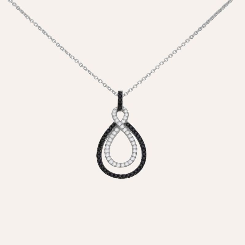 Collana con ciondolo a goccia in argento rodiato e zirconi bianchi e neri - Collane Donna | Stroili