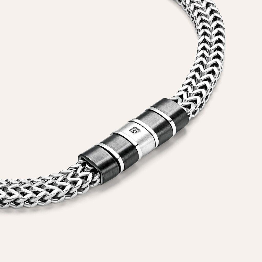 Bracciale Man Code Acciaio Bicolore Bianco / Nero Cubic Zirconia - Bracciali Uomo | Stroili