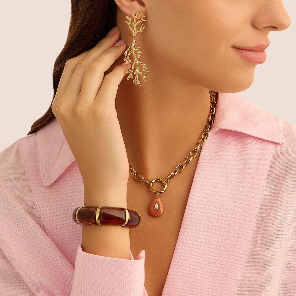 Orecchini Pendenti Corallo Radiance Acciaio Dorato