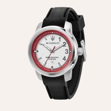 Orologio datario Maserati linea Royale cinturino silicone nero cassa acciaio