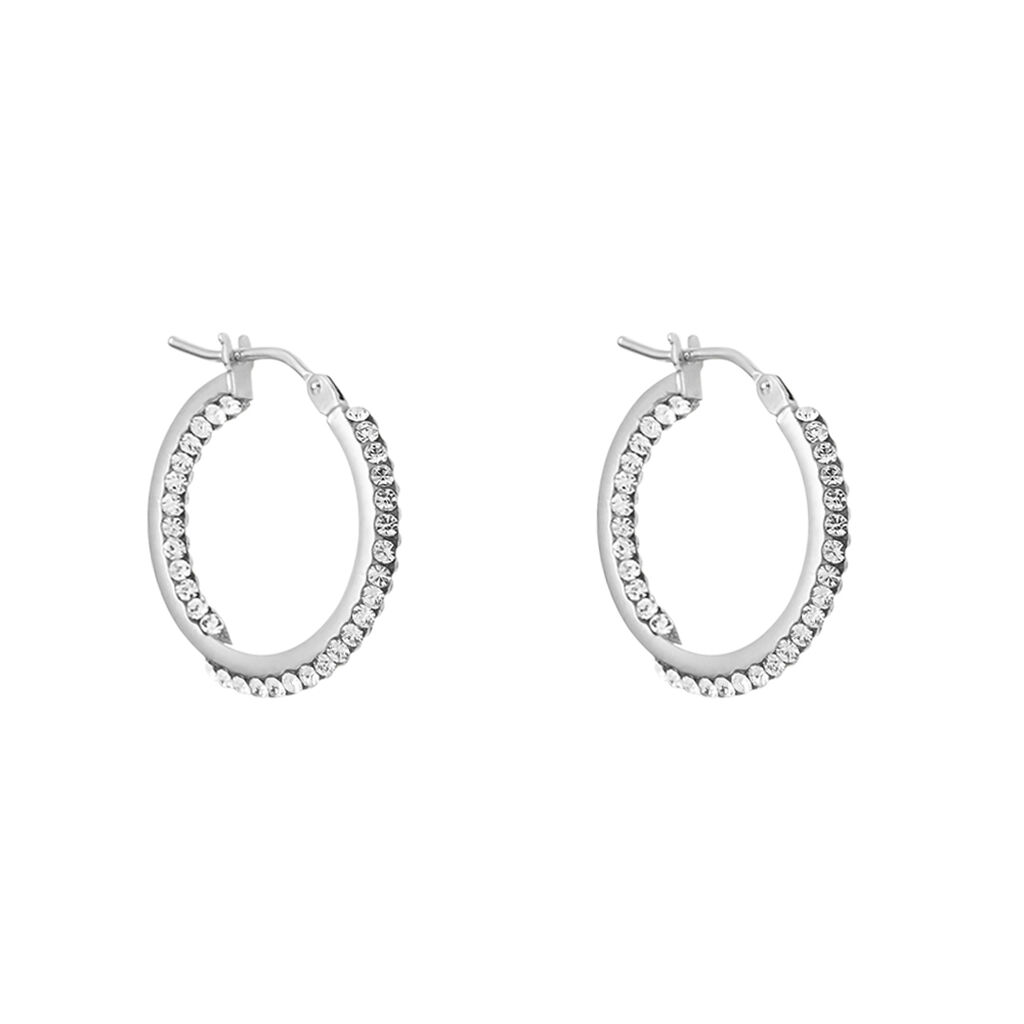 Orecchini A Cerchio Toujours Oro Bianco Cristallo - Orecchini a Cerchio Donna | Stroili