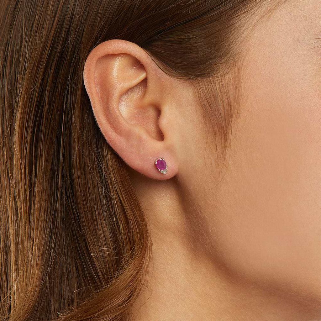 Orecchini Lobo Punto Luce Elizabeth Crown Oro Bianco Rubino Diamante