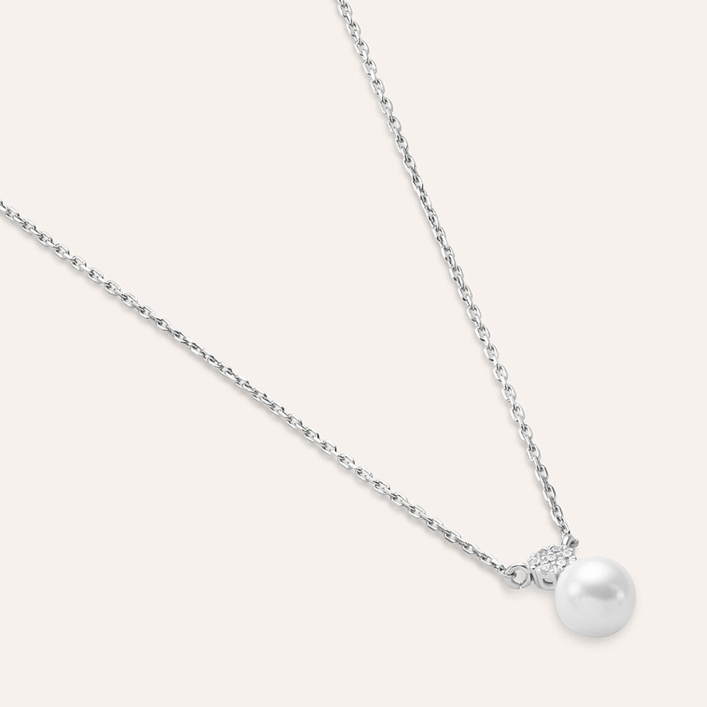 Collana Silver Pearls Argento Rodiato Perla sintentica Cubic Zirconia