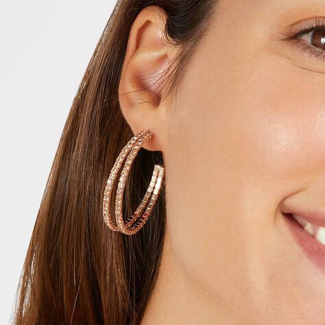 Orecchini a cerchio in metallo rosato e cristalli - Orecchini a Cerchio Donna | Stroili