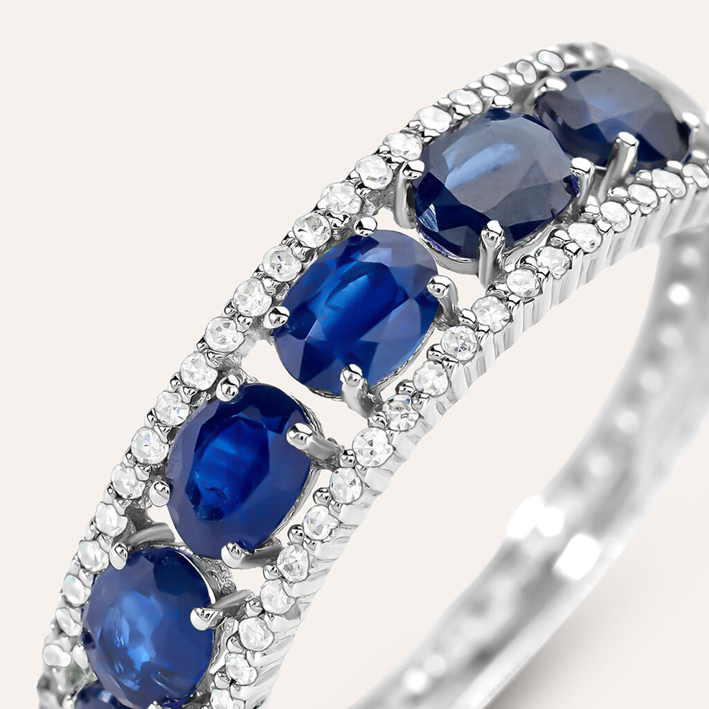 Anello Fascia Charlotte Oro Bianco Zaffiro Diamante