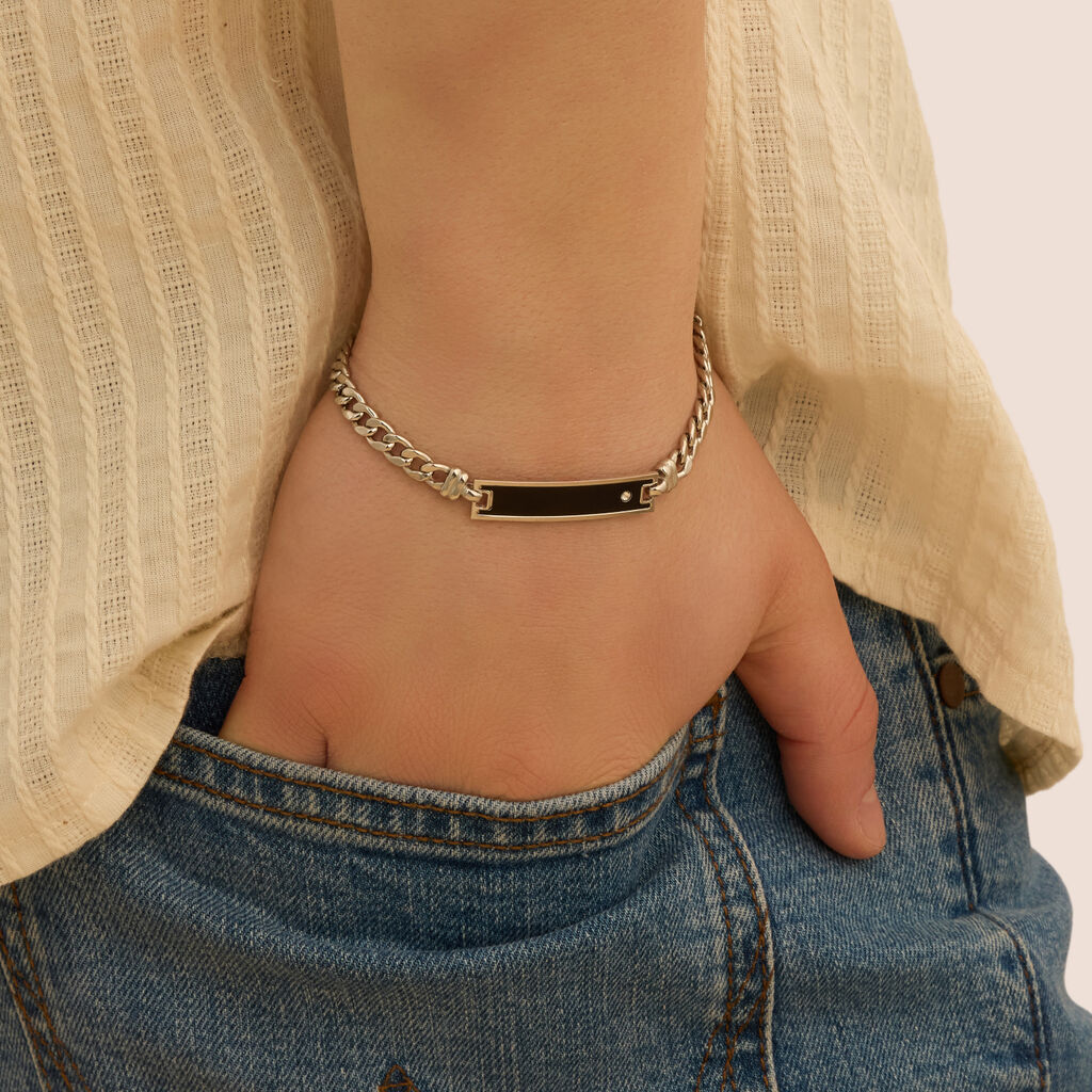 Bracciale Con Targhetta Gentleman Argento Rodiato Cubic Zirconia