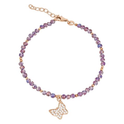 Bracciale quadrifoglio in argento 925 dorato rosézirconi e cristalli - Bracciali Amicizia Donna | Stroili