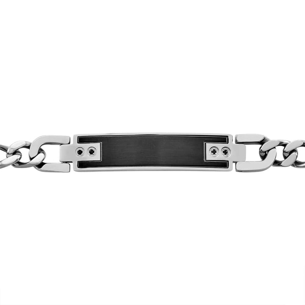 Bracciale Con Targhetta Man Code Acciaio Bicolore Bianco / Nero Cubic Zirconia - Bracciali con Incisione Uomo | Stroili